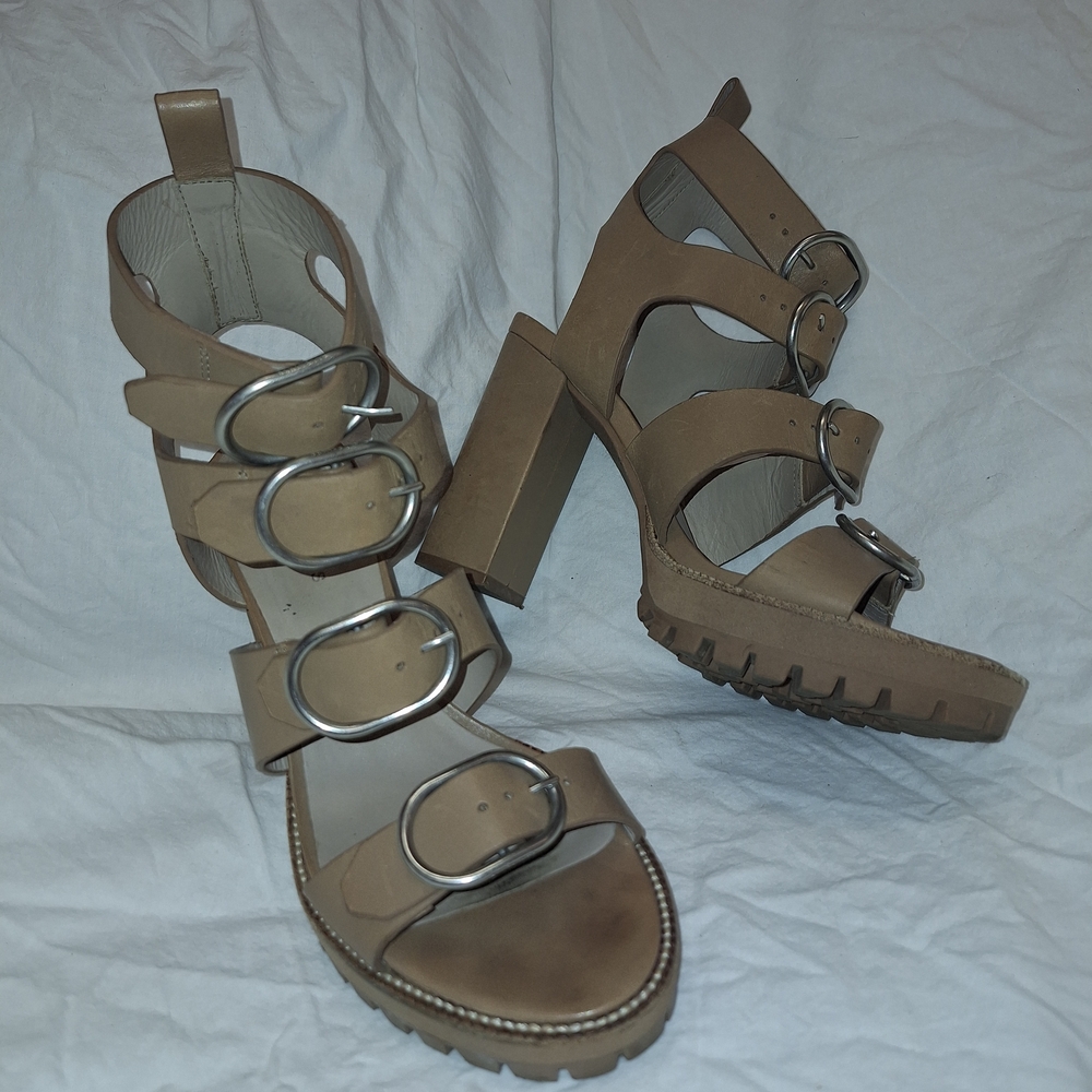 Taupe Leather Osuna Strappy Platform Heels by Allsaints Women's Size 38/US 8